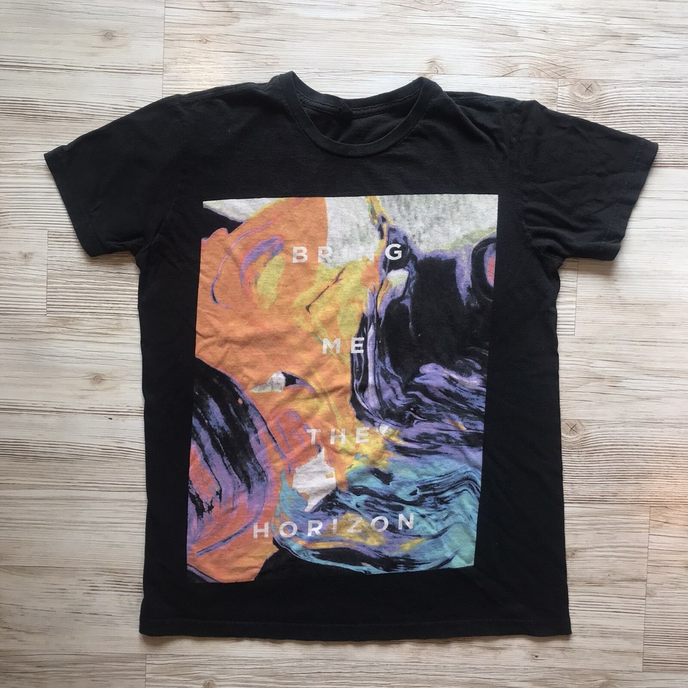 Bring Me The Horizon T Shirt Mens Black Size Small With Paint Swirl Graphic